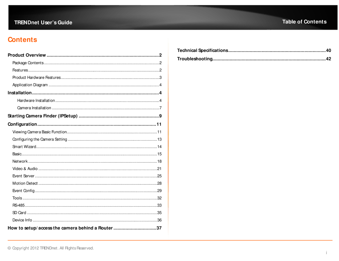 TRENDnet TVIP322P manual Contents 