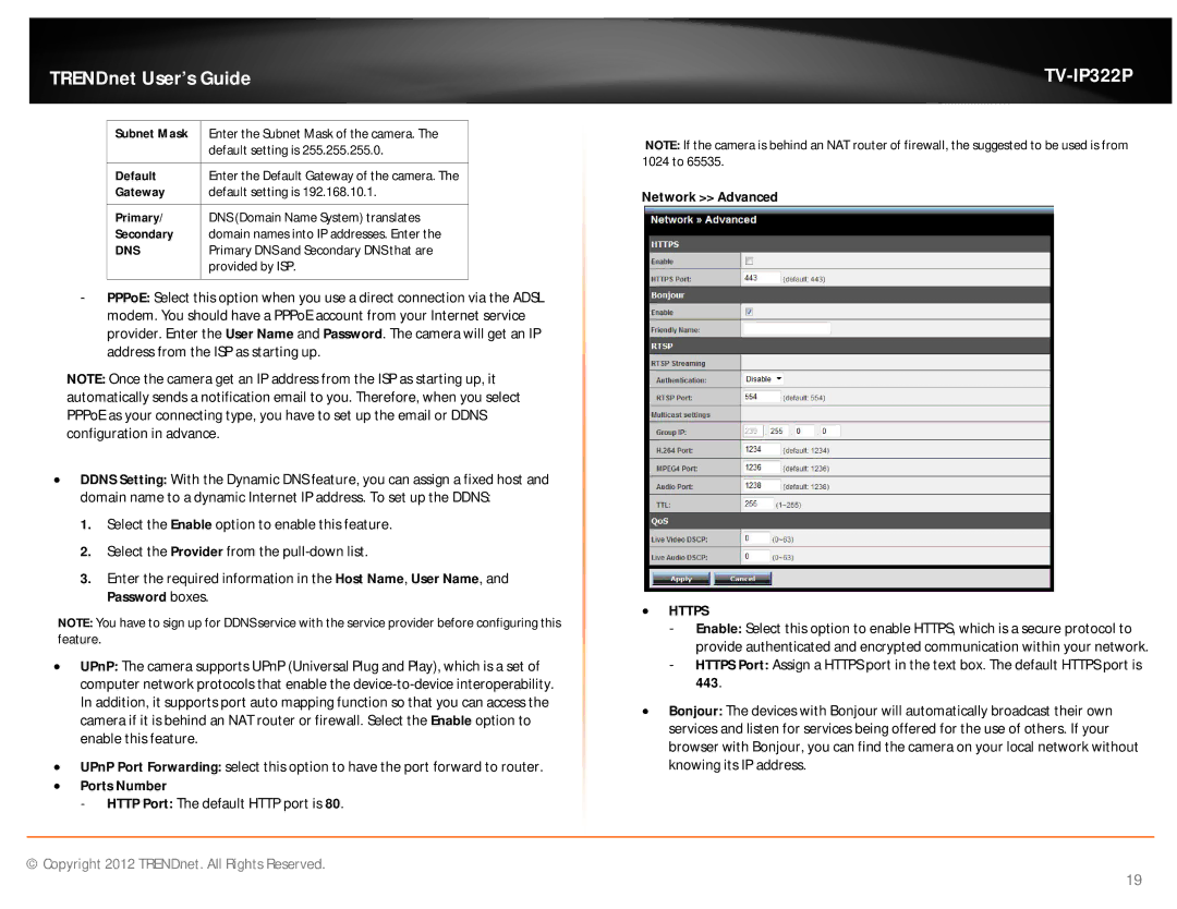 TRENDnet TVIP322P manual  Ports Number, Network Advanced,  Https 