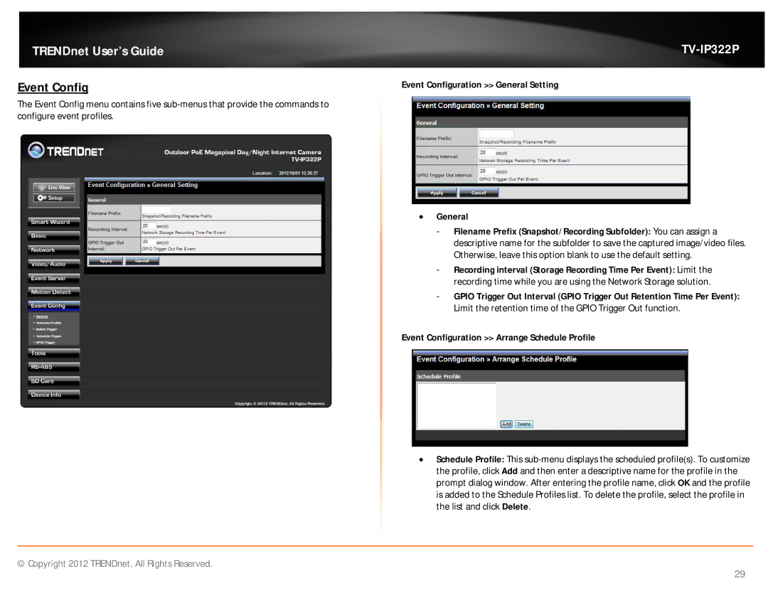 TRENDnet TVIP322P manual Event Config 