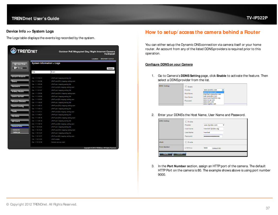 TRENDnet TVIP322P manual How to setup/access the camera behind a Router, Configure Ddns on your Camera 