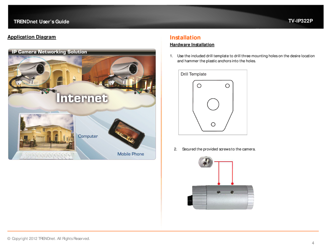 TRENDnet TVIP322P manual Installation, Application Diagram 