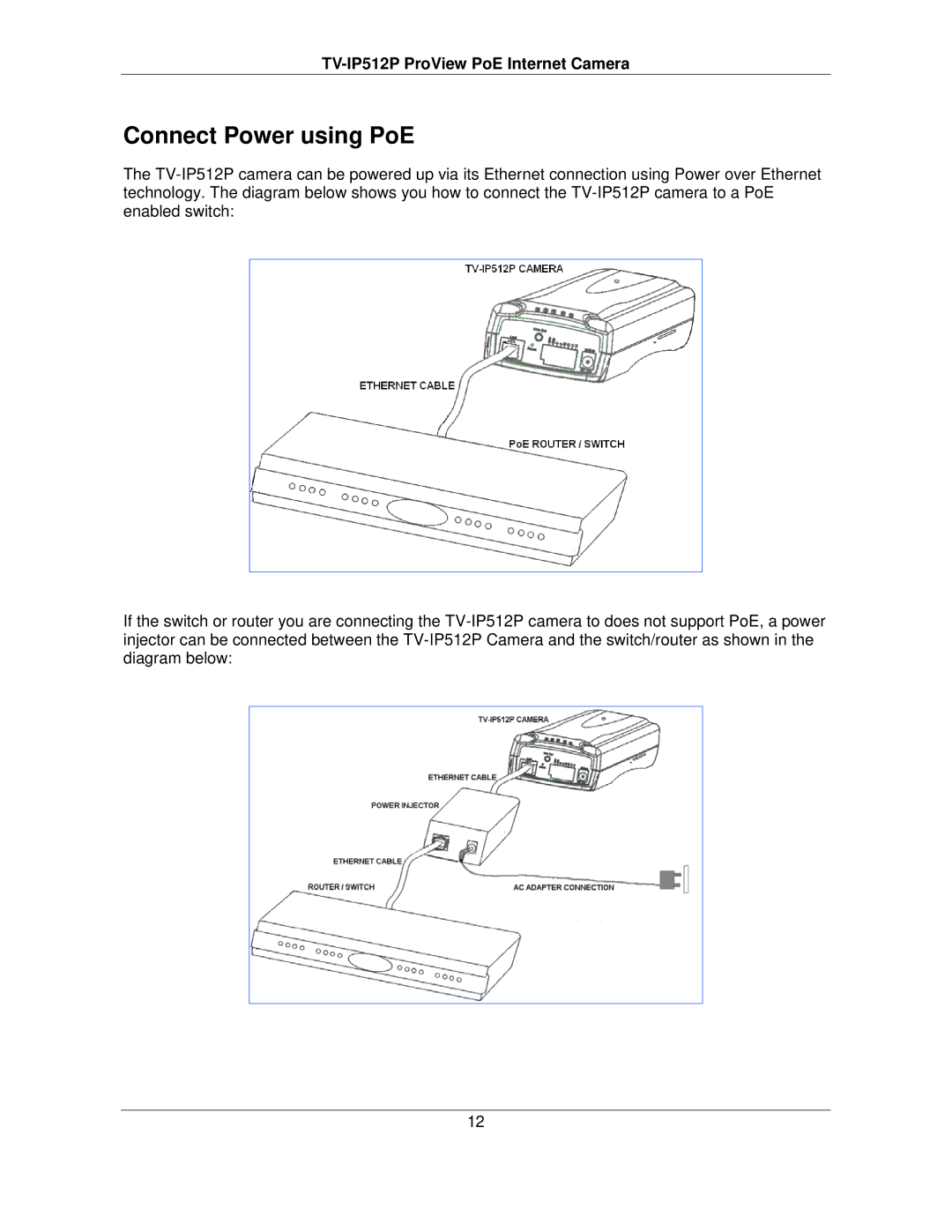 TRENDnet TVIP512P manual Connect Power using PoE 