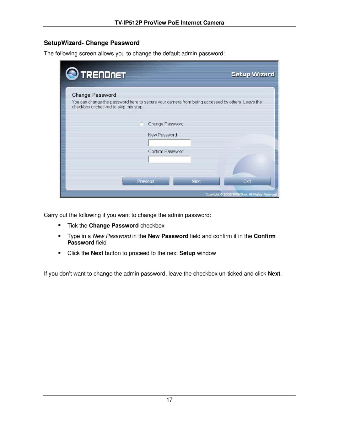 TRENDnet TVIP512P manual SetupWizard- Change Password 