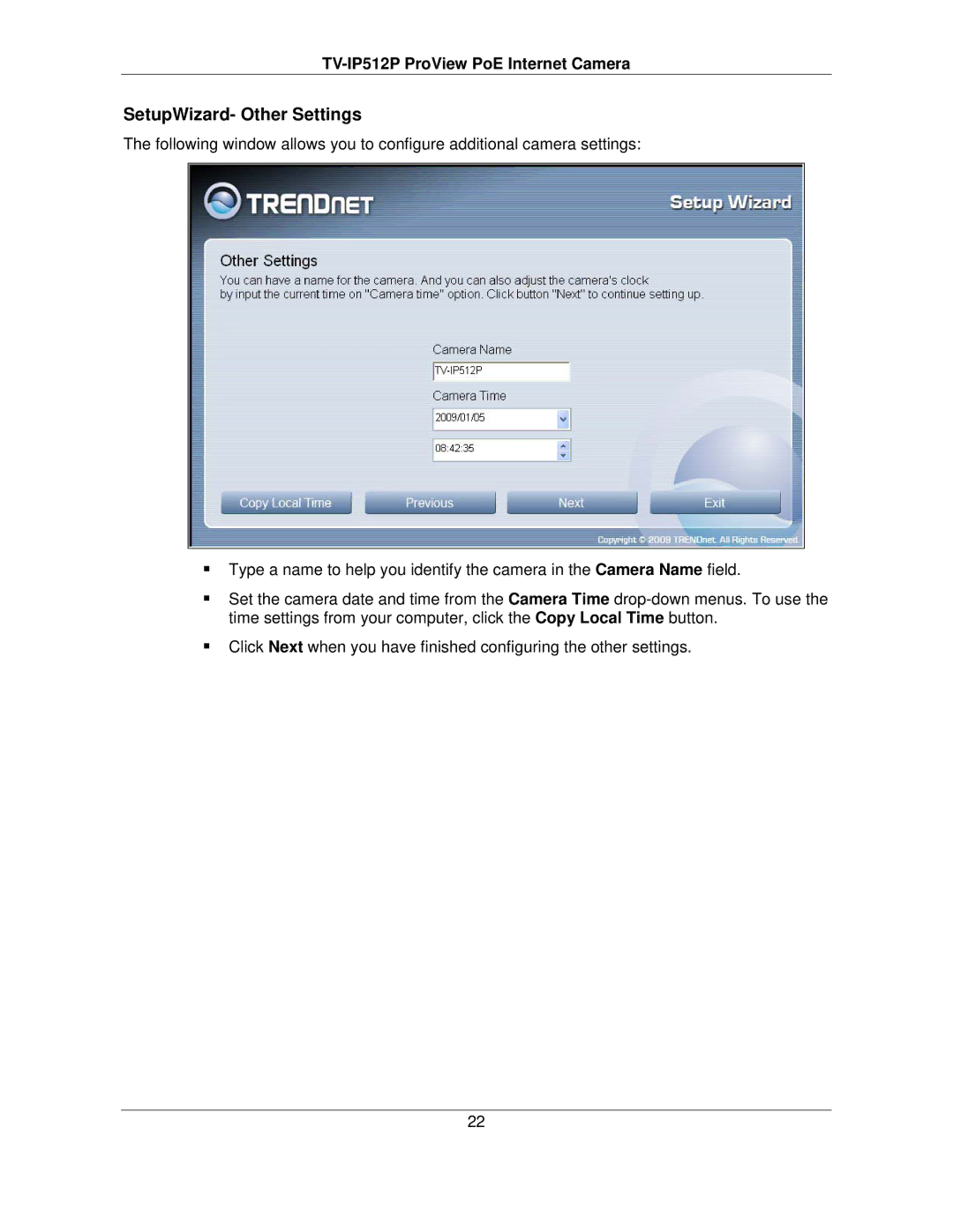 TRENDnet TVIP512P manual SetupWizard- Other Settings 