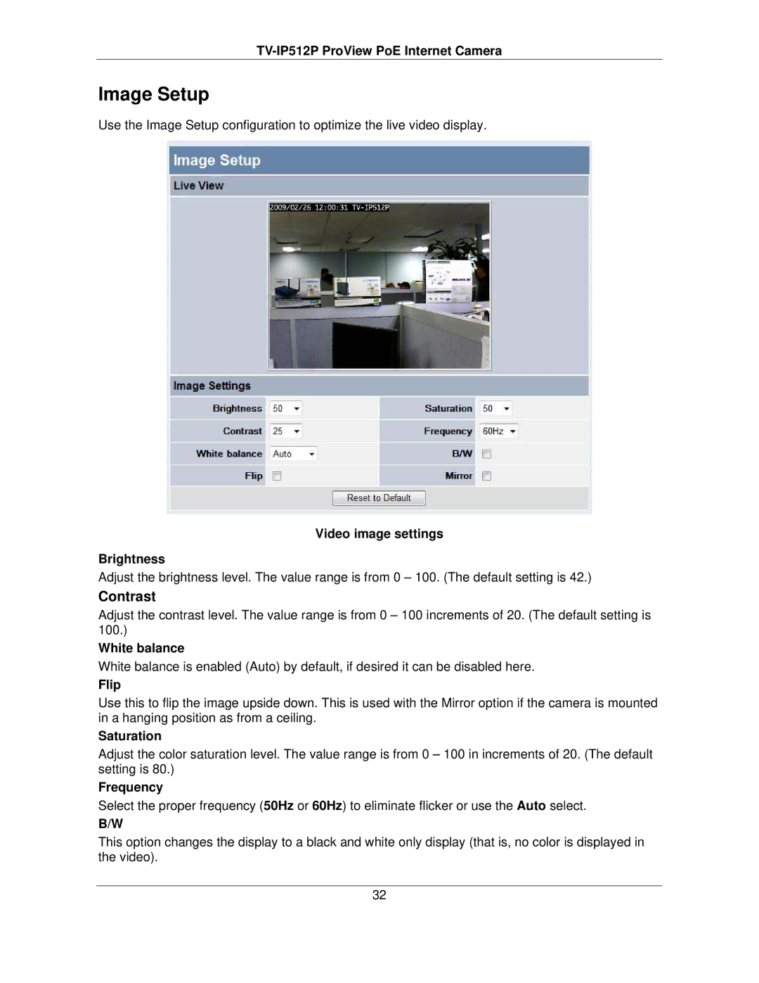 TRENDnet TVIP512P manual Image Setup, Contrast 