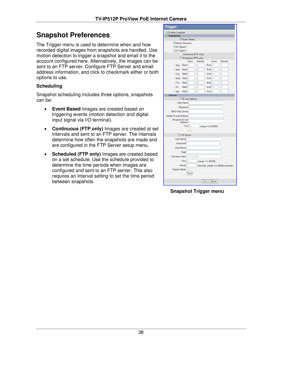 TRENDnet TVIP512P manual Snapshot Preferences, Scheduling 