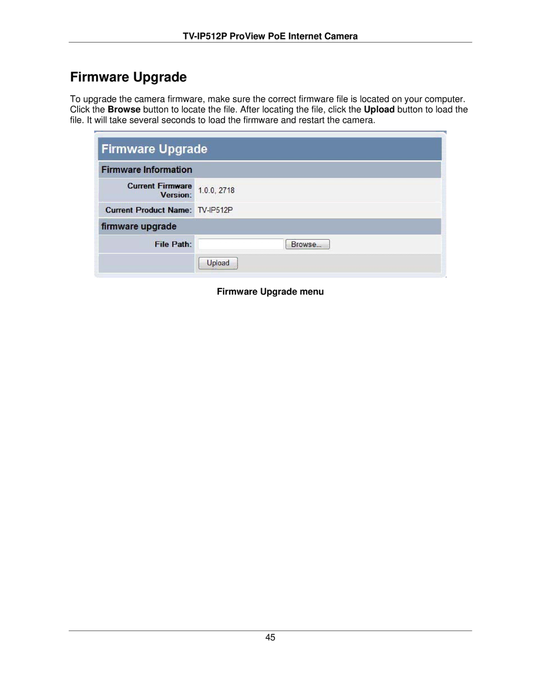 TRENDnet TVIP512P manual Firmware Upgrade menu 