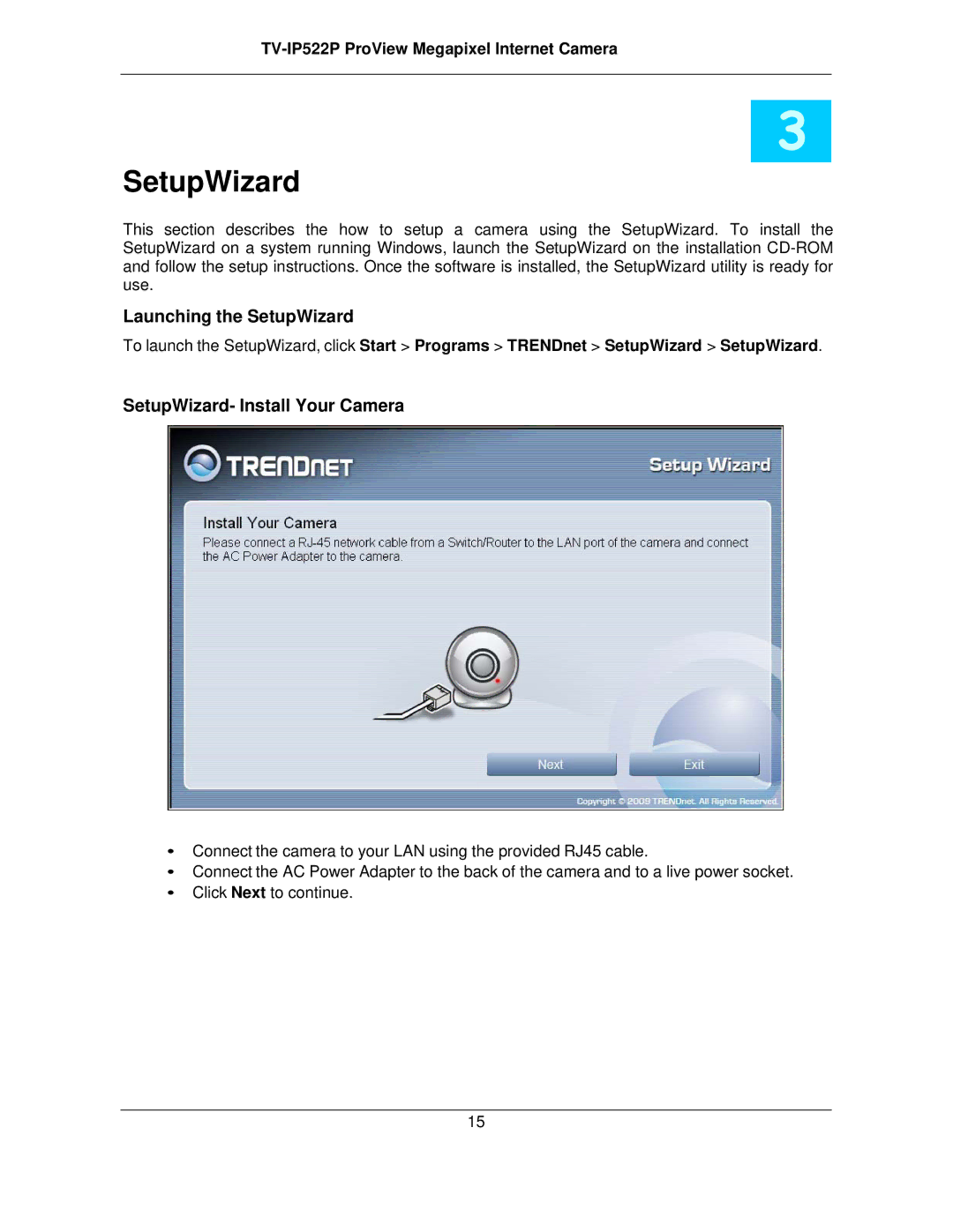 TRENDnet TVIP522P manual Launching the SetupWizard, SetupWizard- Install Your Camera 