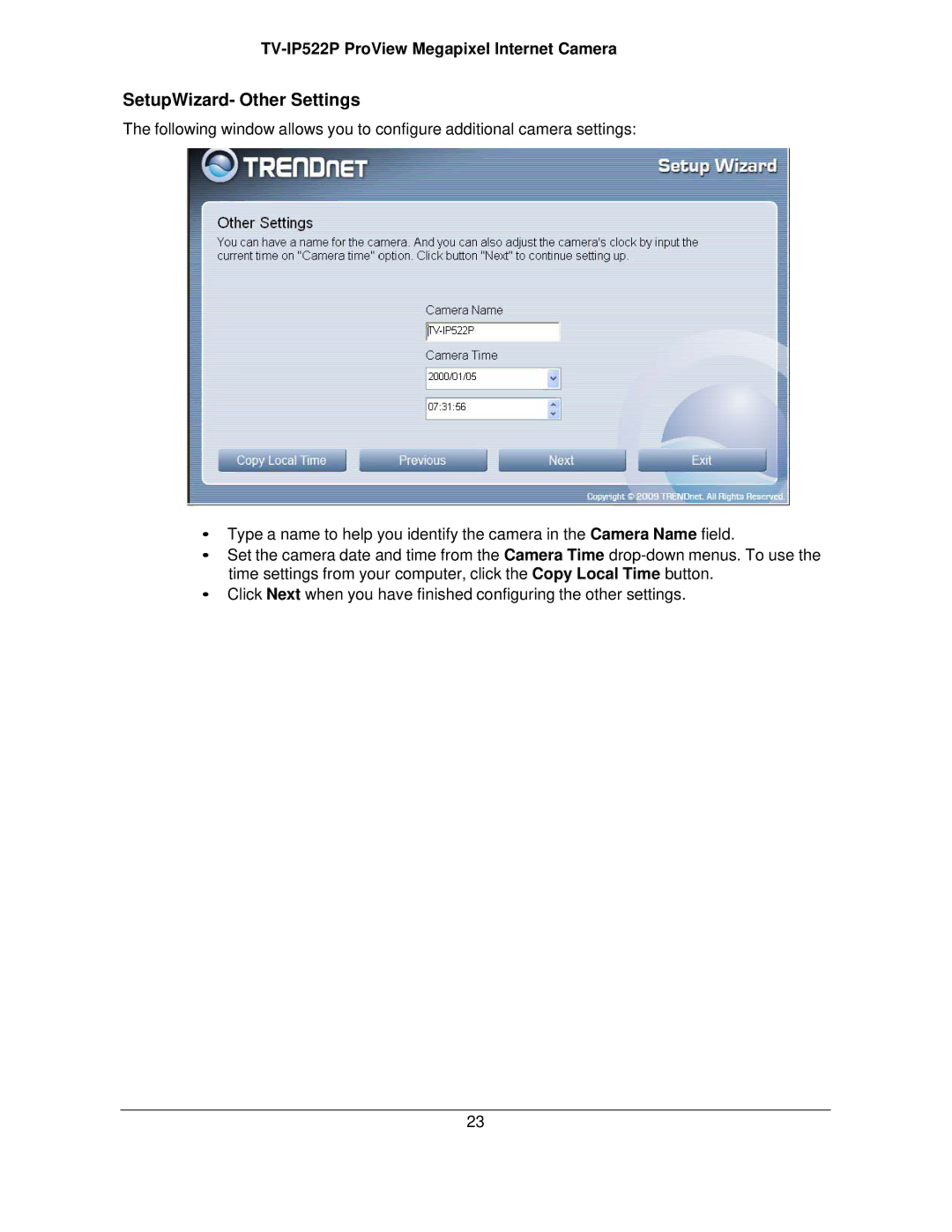 TRENDnet TVIP522P manual SetupWizard- Other Settings 