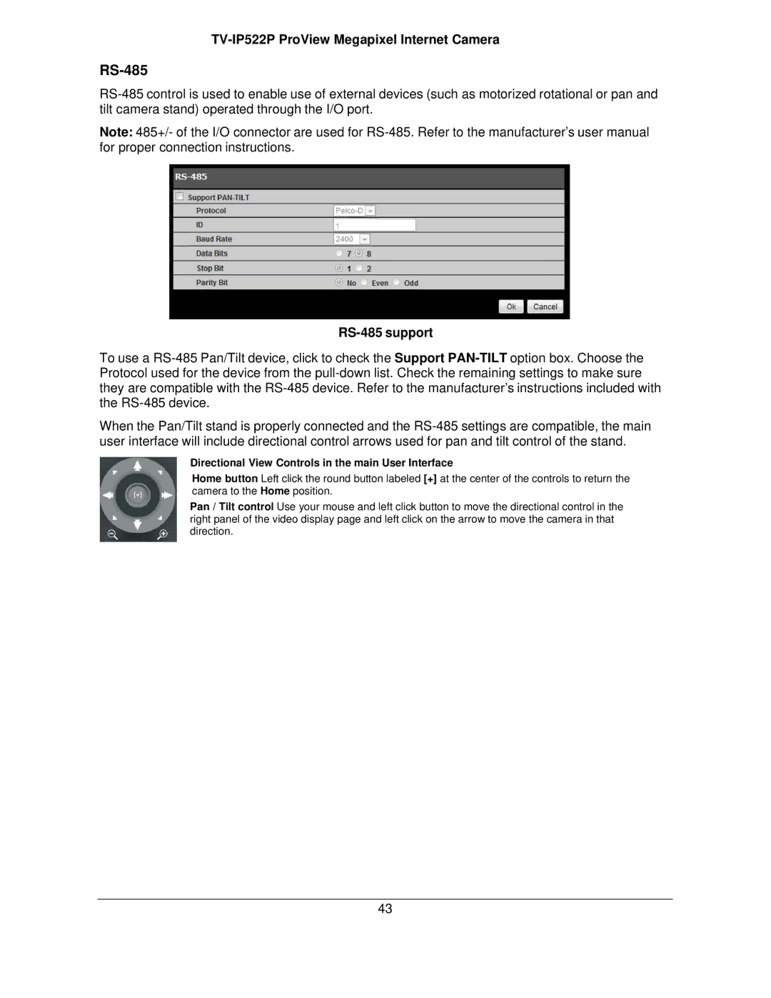 TRENDnet TVIP522P manual RS-485 support 