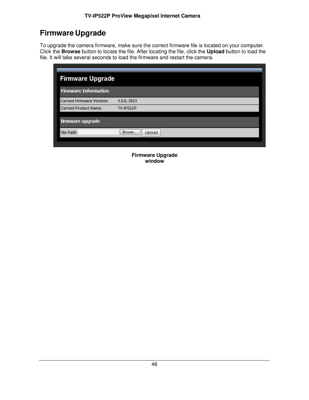 TRENDnet TVIP522P manual Firmware Upgrade Window 