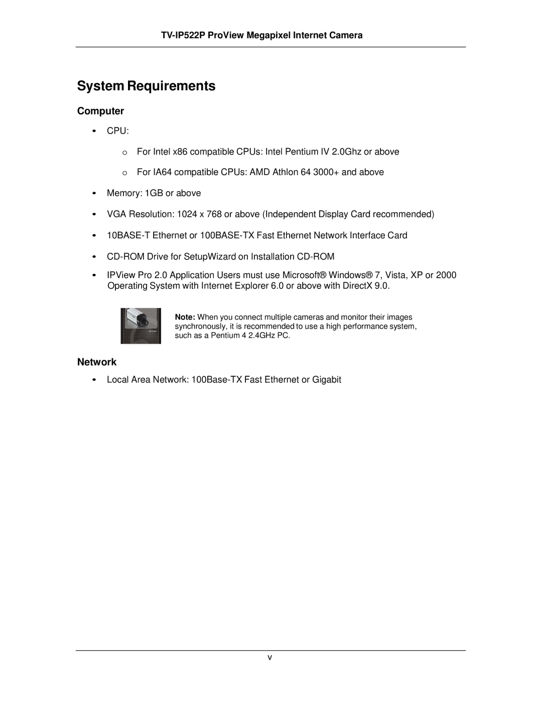 TRENDnet TVIP522P manual System Requirements, Computer, Network 