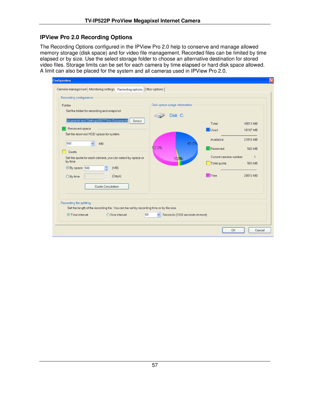 TRENDnet TVIP522P manual IPView Pro 2.0 Recording Options 