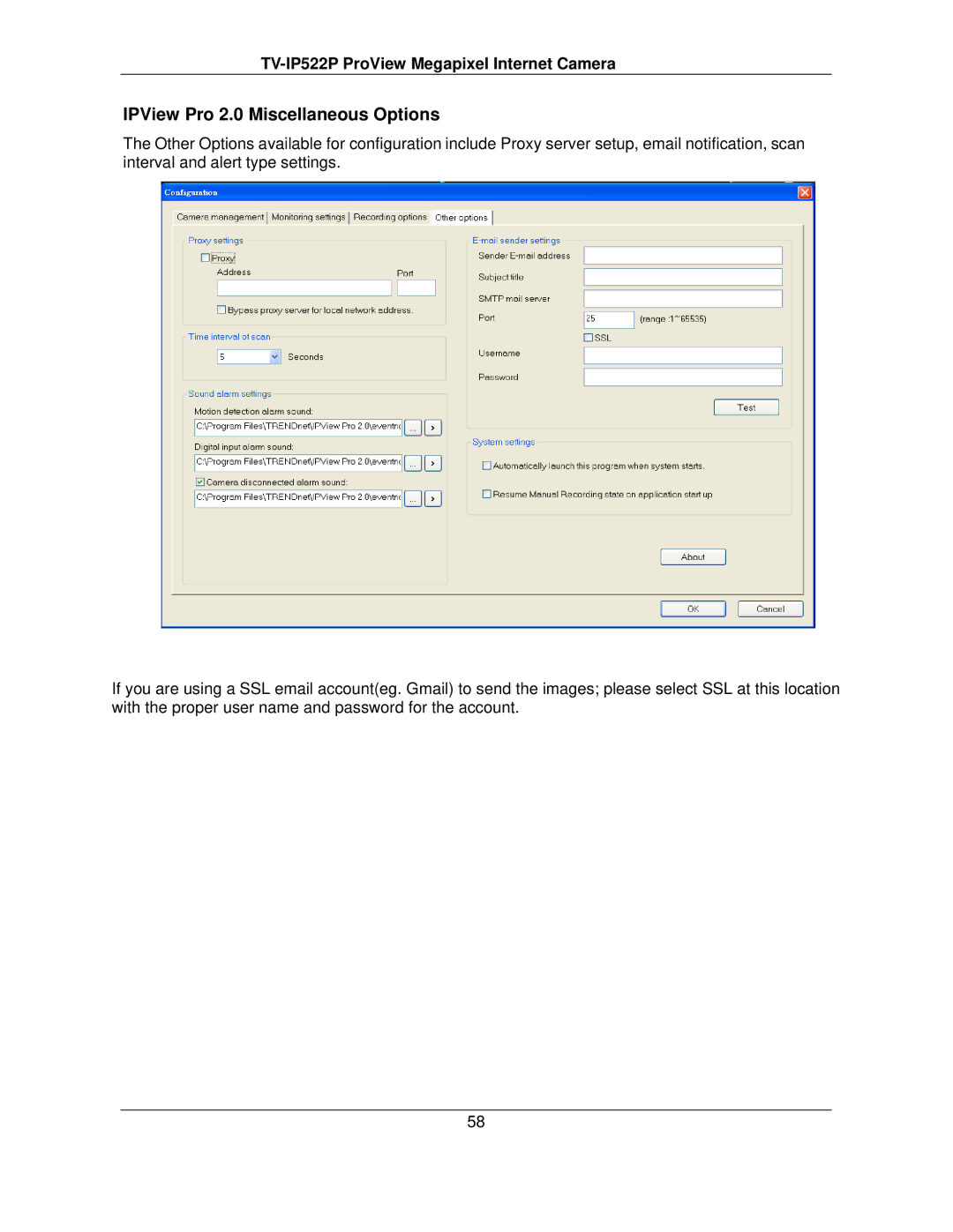 TRENDnet TVIP522P manual IPView Pro 2.0 Miscellaneous Options 