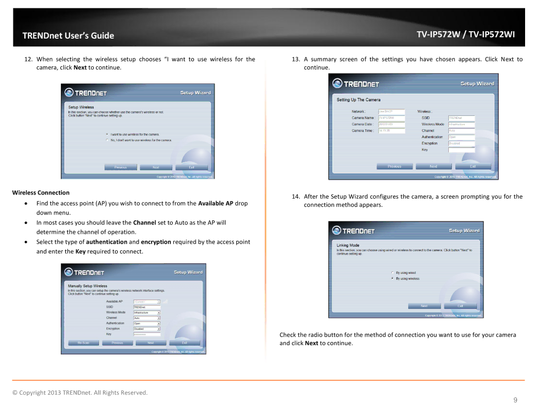 TRENDnet TVIP572W manual Wireless Connection 
