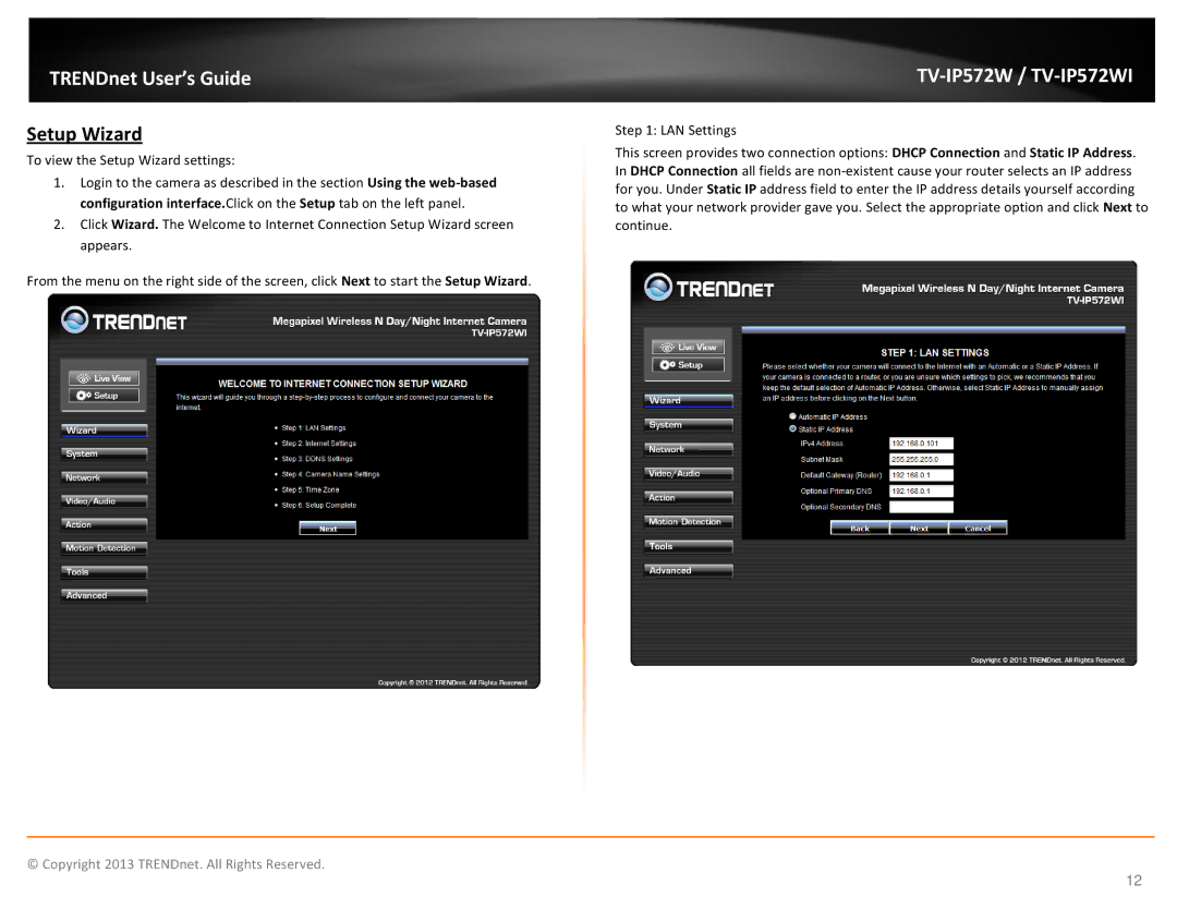 TRENDnet TVIP572W manual Setup Wizard 