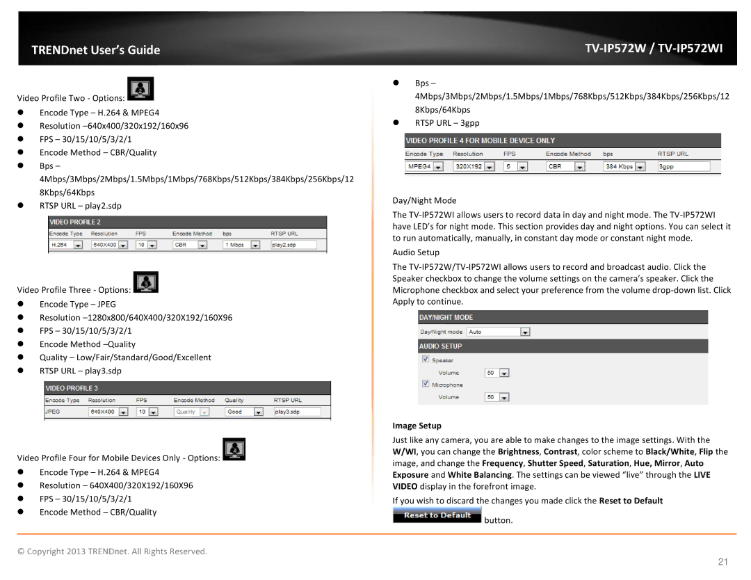 TRENDnet TVIP572W manual Image Setup 