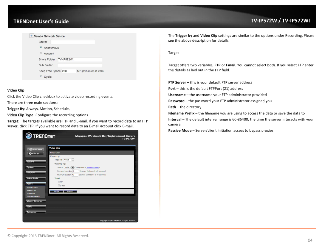 TRENDnet TVIP572W manual Video Clip 