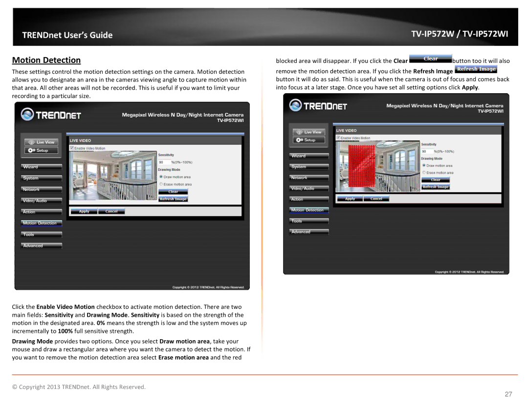 TRENDnet TVIP572W manual Motion Detection 