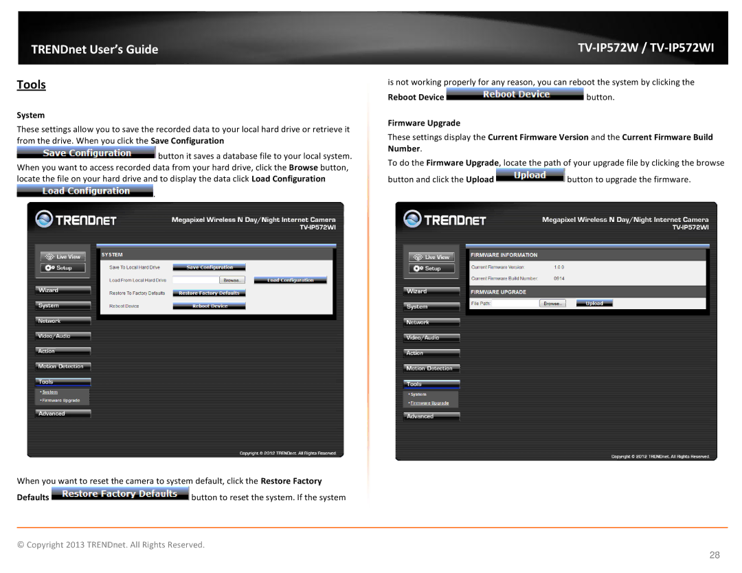 TRENDnet TVIP572W manual Tools, System 