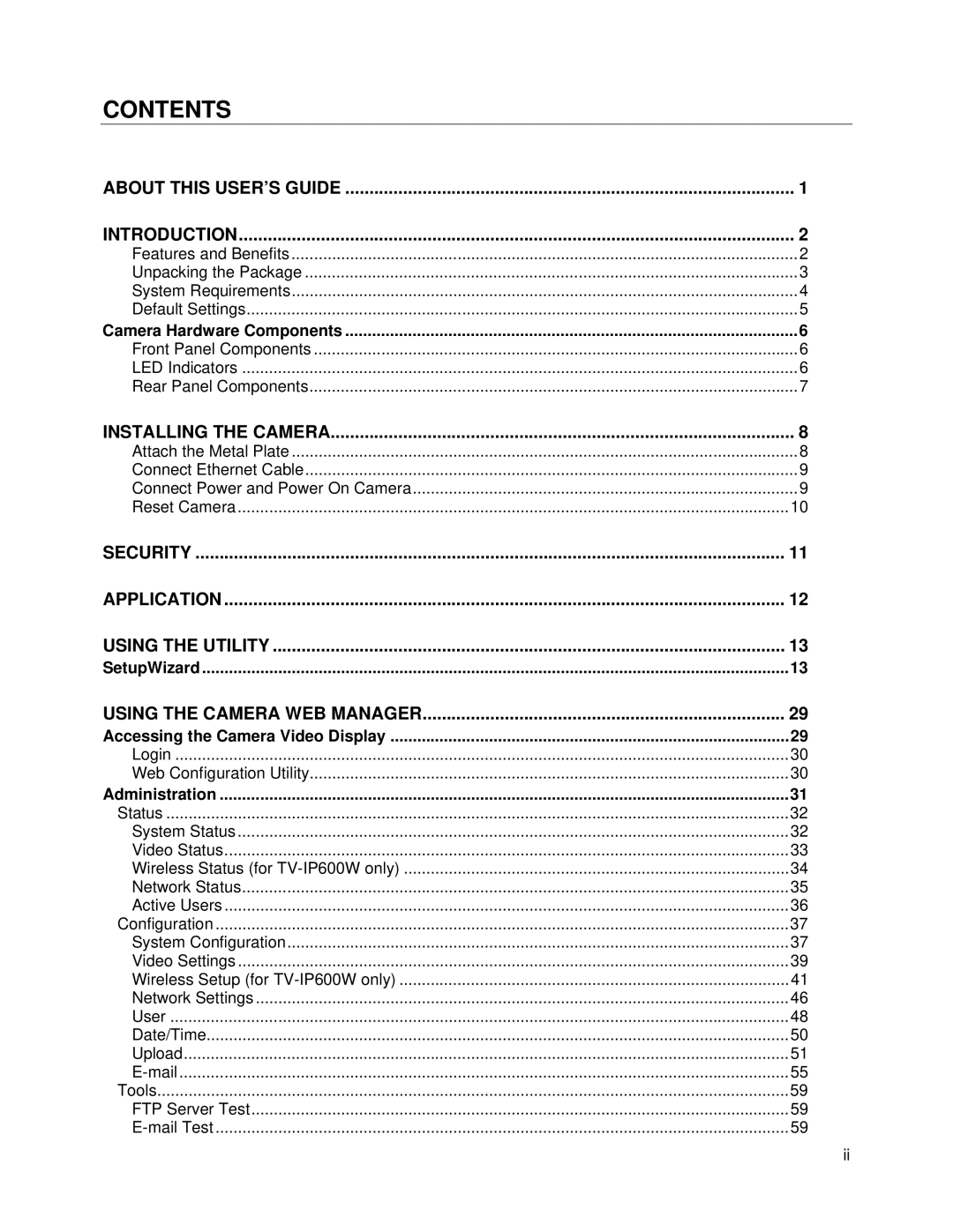 TRENDnet TVIP600 manual Contents 