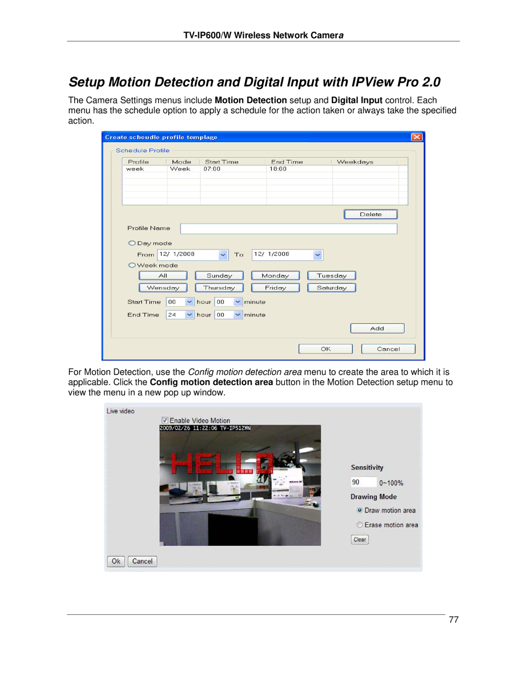 TRENDnet TVIP600 manual Setup Motion Detection and Digital Input with IPView Pro 