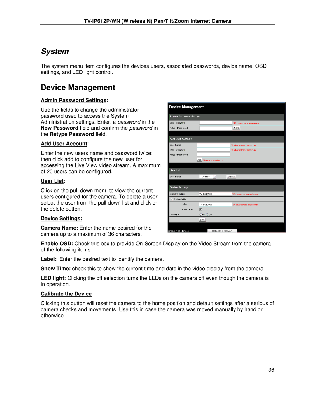 TRENDnet TVIP612P manual System, Device Management 