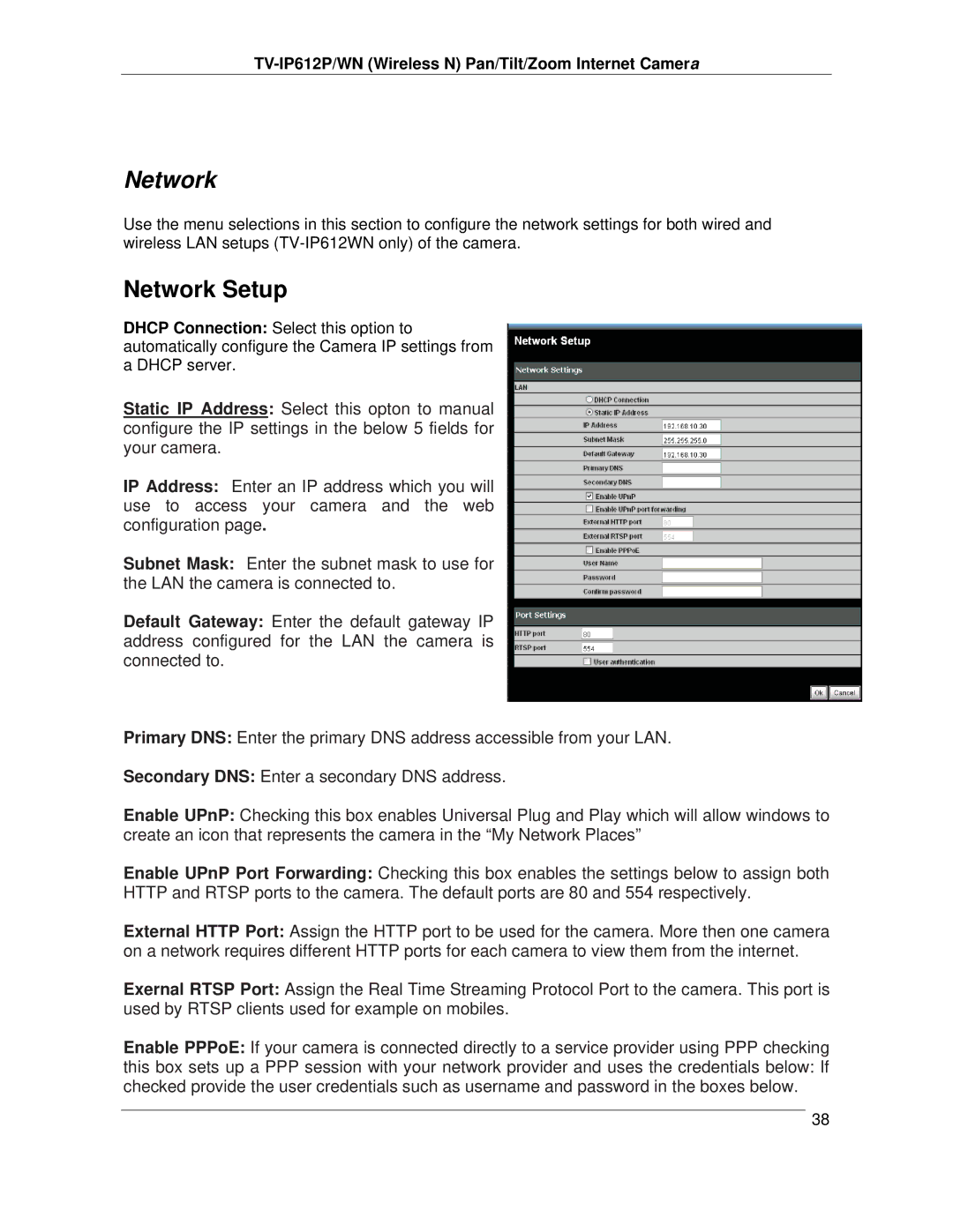 TRENDnet TVIP612P manual Network Setup 