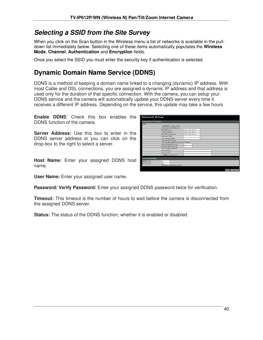 TRENDnet TVIP612P manual Selecting a Ssid from the Site Survey, Dynamic Domain Name Service Ddns 