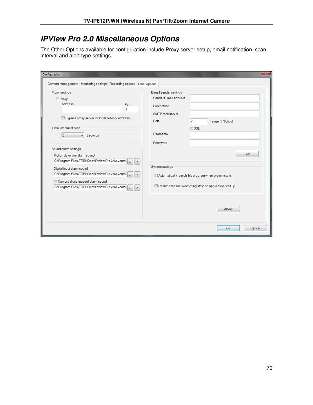 TRENDnet TVIP612P manual IPView Pro 2.0 Miscellaneous Options 