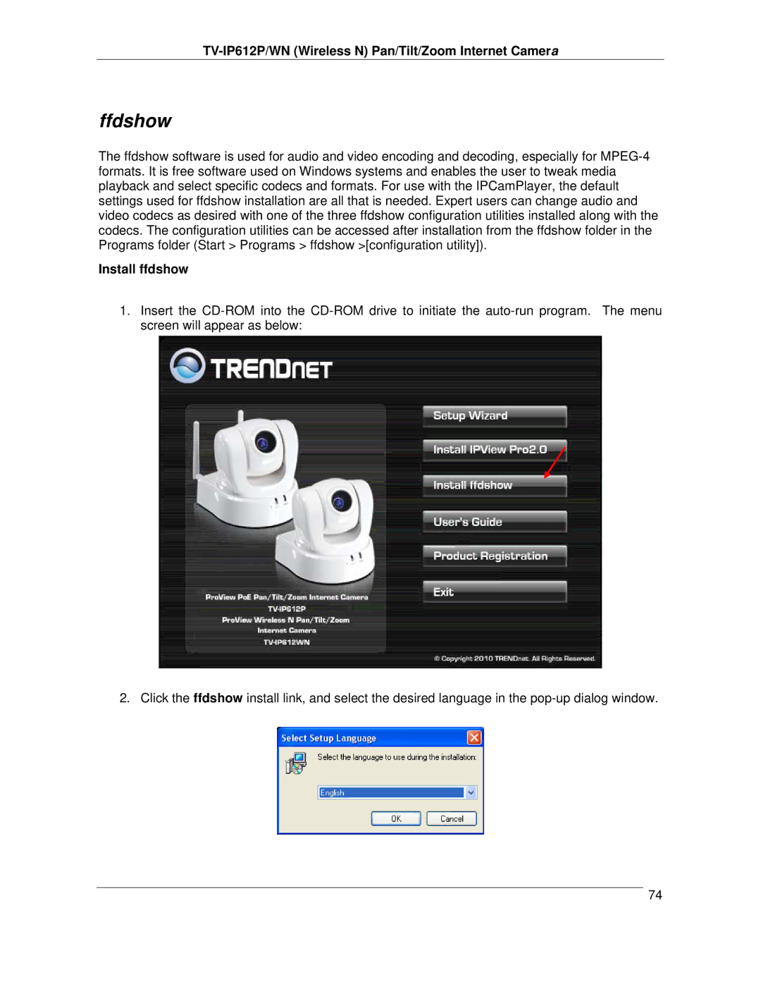TRENDnet TVIP612P manual Ffdshow, Install ffdshow 
