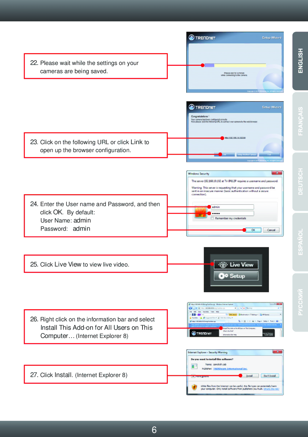 TRENDnet TVIP612WN manual Click Install. Internet Explorer 
