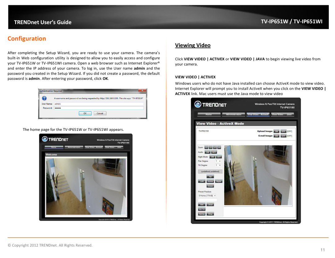 TRENDnet TVIP651W manual Configuration, Viewing Video 