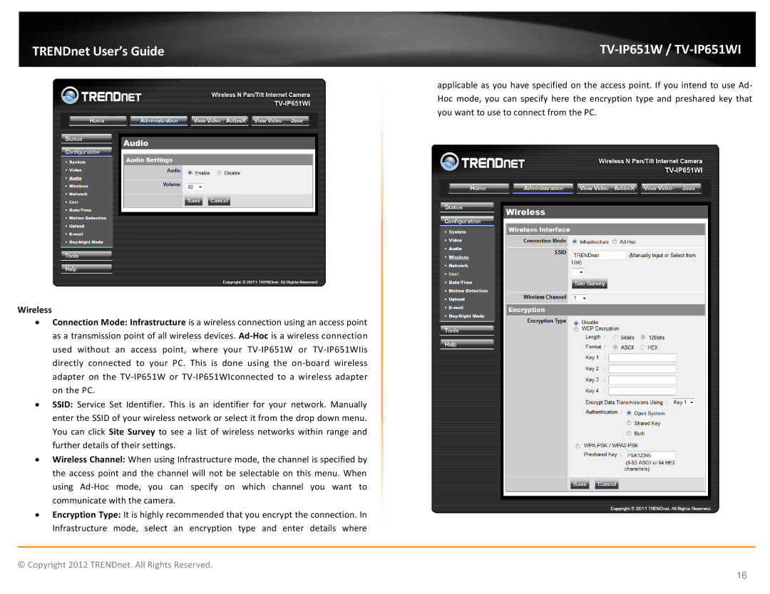 TRENDnet TVIP651W manual Wireless 