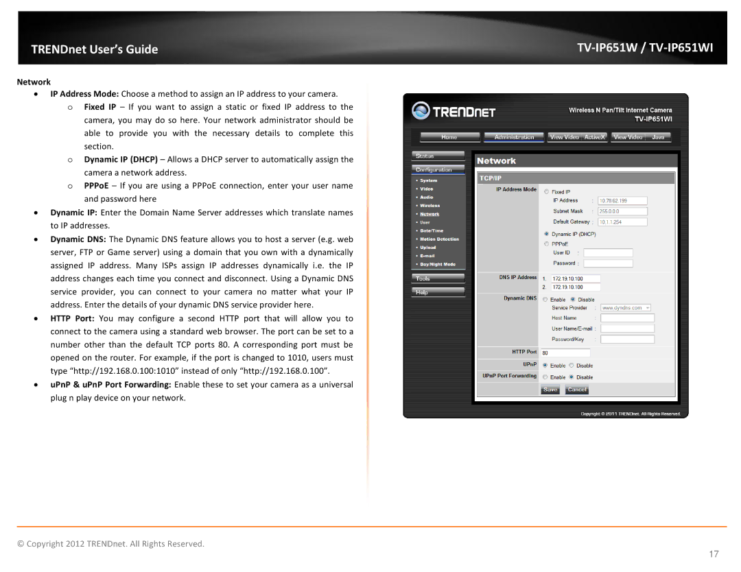 TRENDnet TVIP651W manual Network 