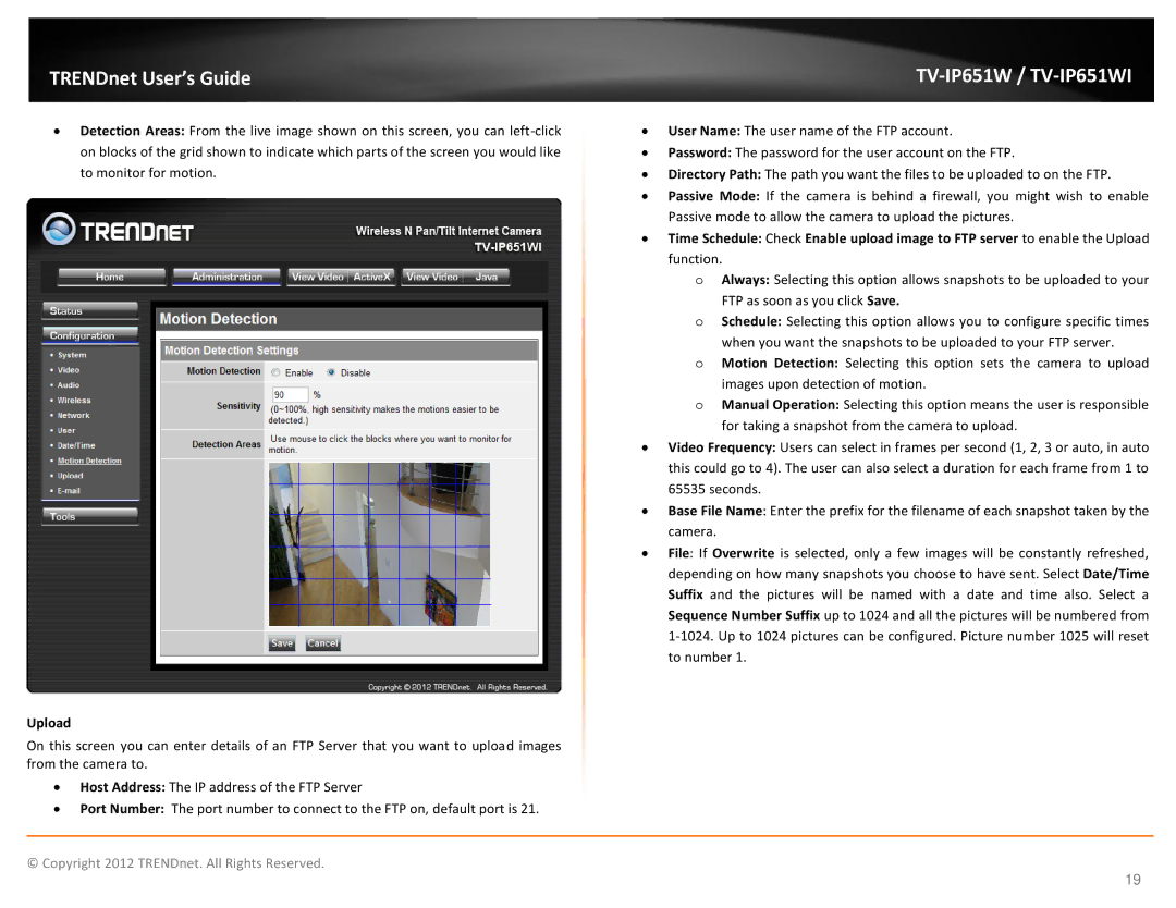 TRENDnet TVIP651W manual Upload 