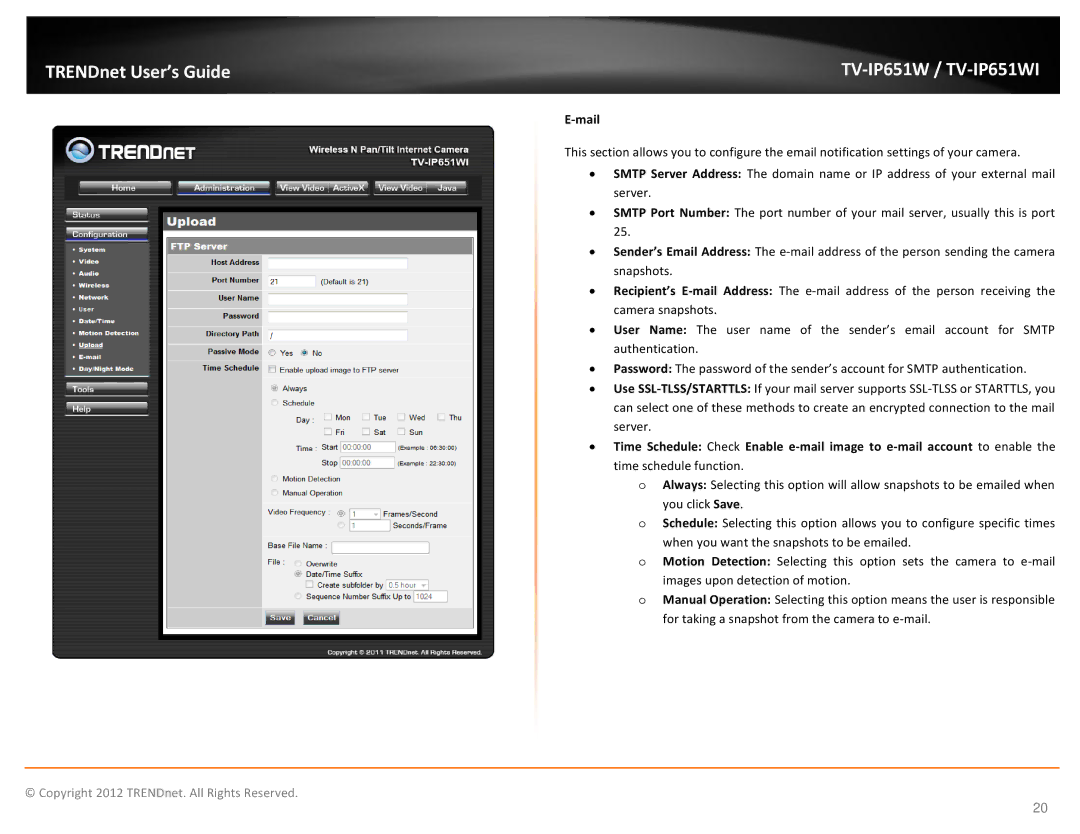 TRENDnet TVIP651W manual Mail 
