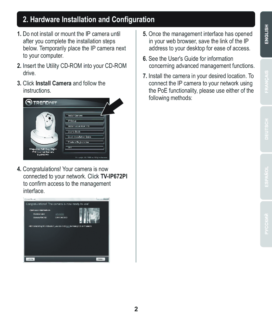 TRENDnet TVIP672PI manual Hardware Installation and Configuration 