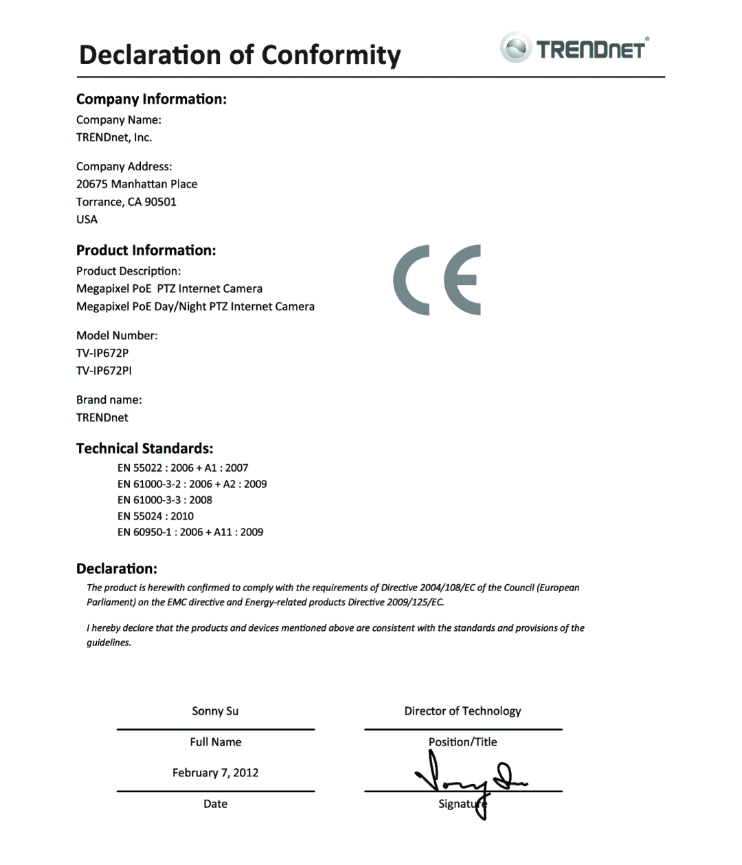 TRENDnet TVIP672PI manual 