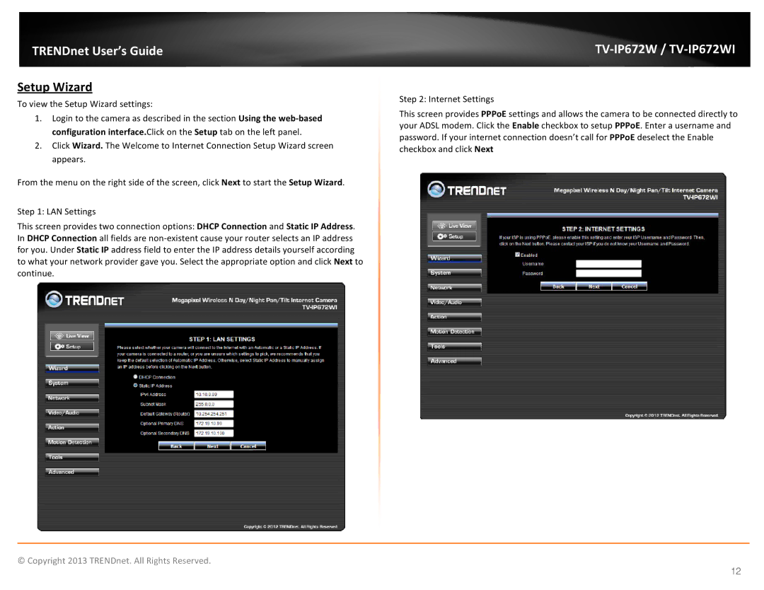 TRENDnet TVIP672WI, KXTG7872S manual Setup Wizard 