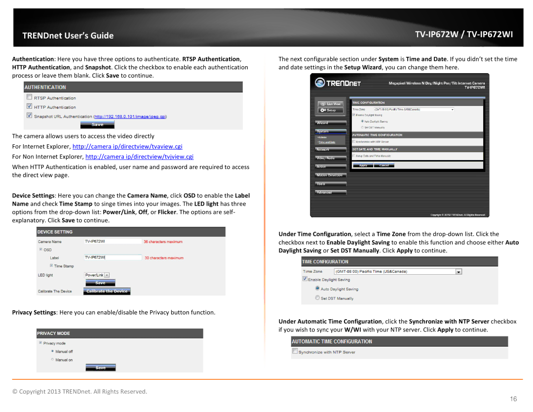 TRENDnet TVIP672WI, KXTG7872S manual TRENDnet User’s Guide 