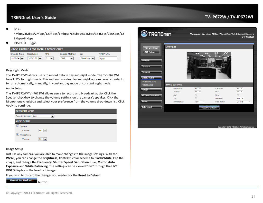 TRENDnet KXTG7872S, TVIP672WI manual Image Setup 