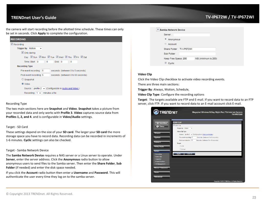 TRENDnet KXTG7872S, TVIP672WI manual Video Clip 