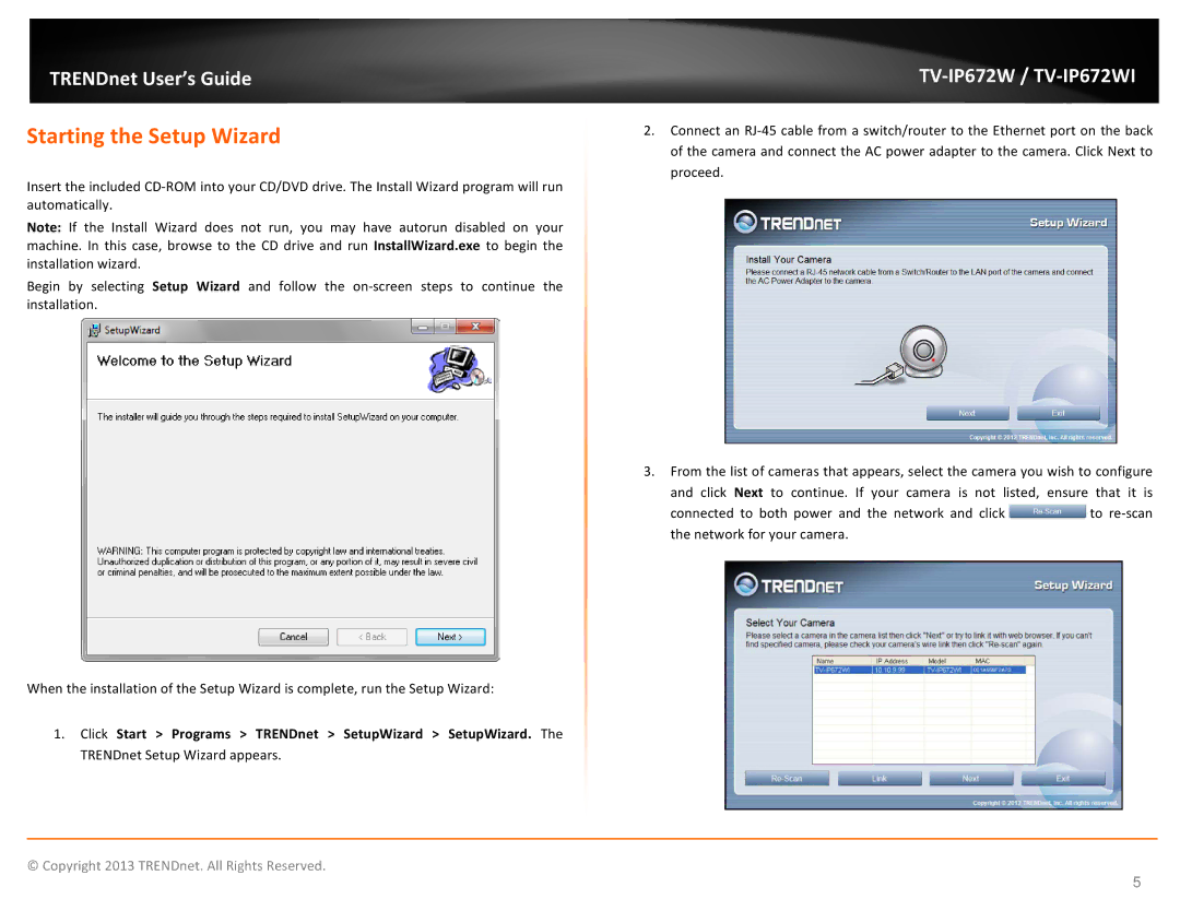 TRENDnet KXTG7872S, TVIP672WI manual Starting the Setup Wizard 