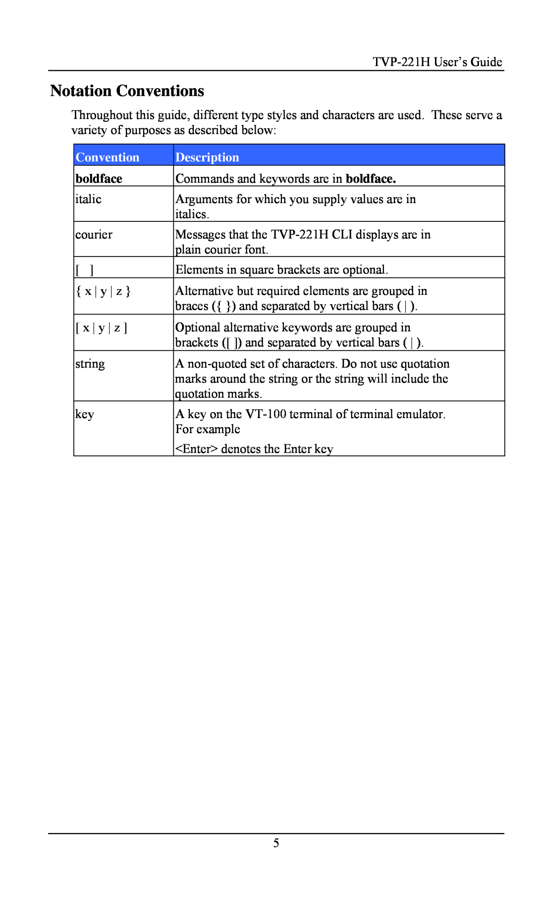 TRENDnet VoIP Gateway, TVP- 221H manual Notation Conventions, Description, boldface 