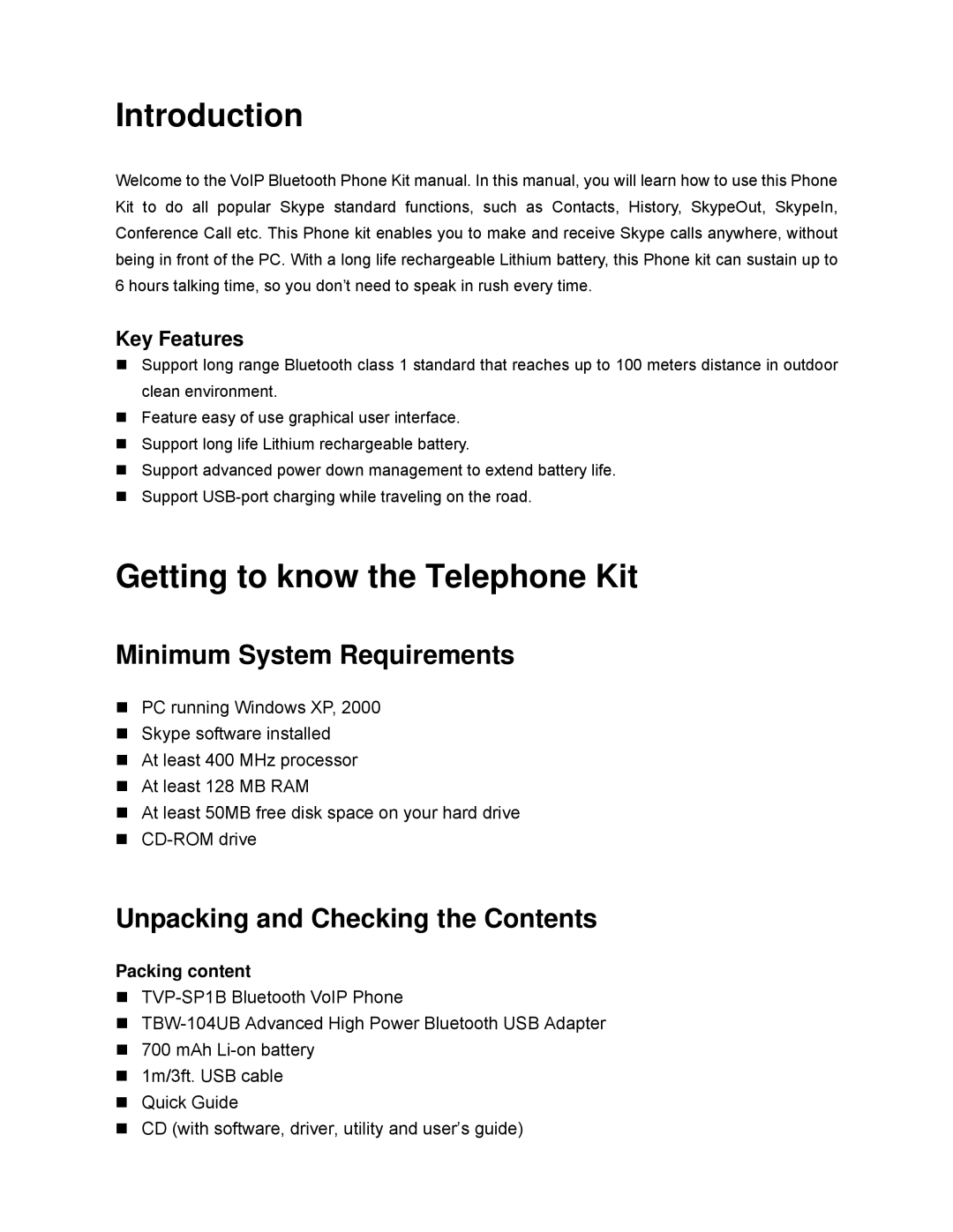 TRENDnet TVP-SP1BK manual Minimum System Requirements, Unpacking and Checking the Contents 