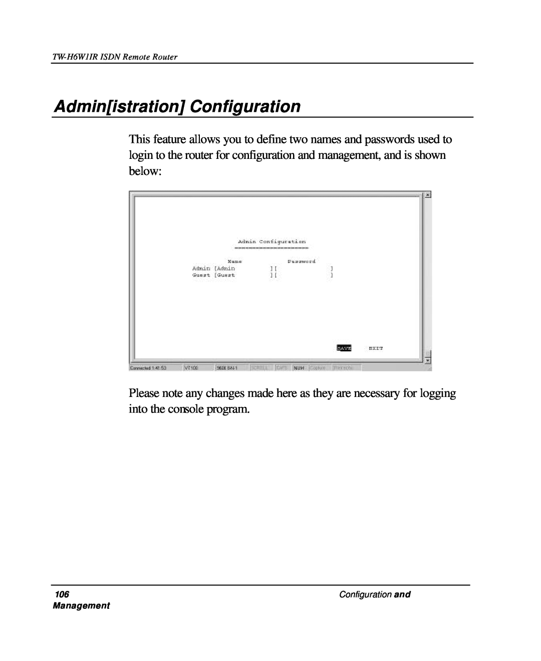 TRENDnet TW-H6W1IR manual Administration Configuration 