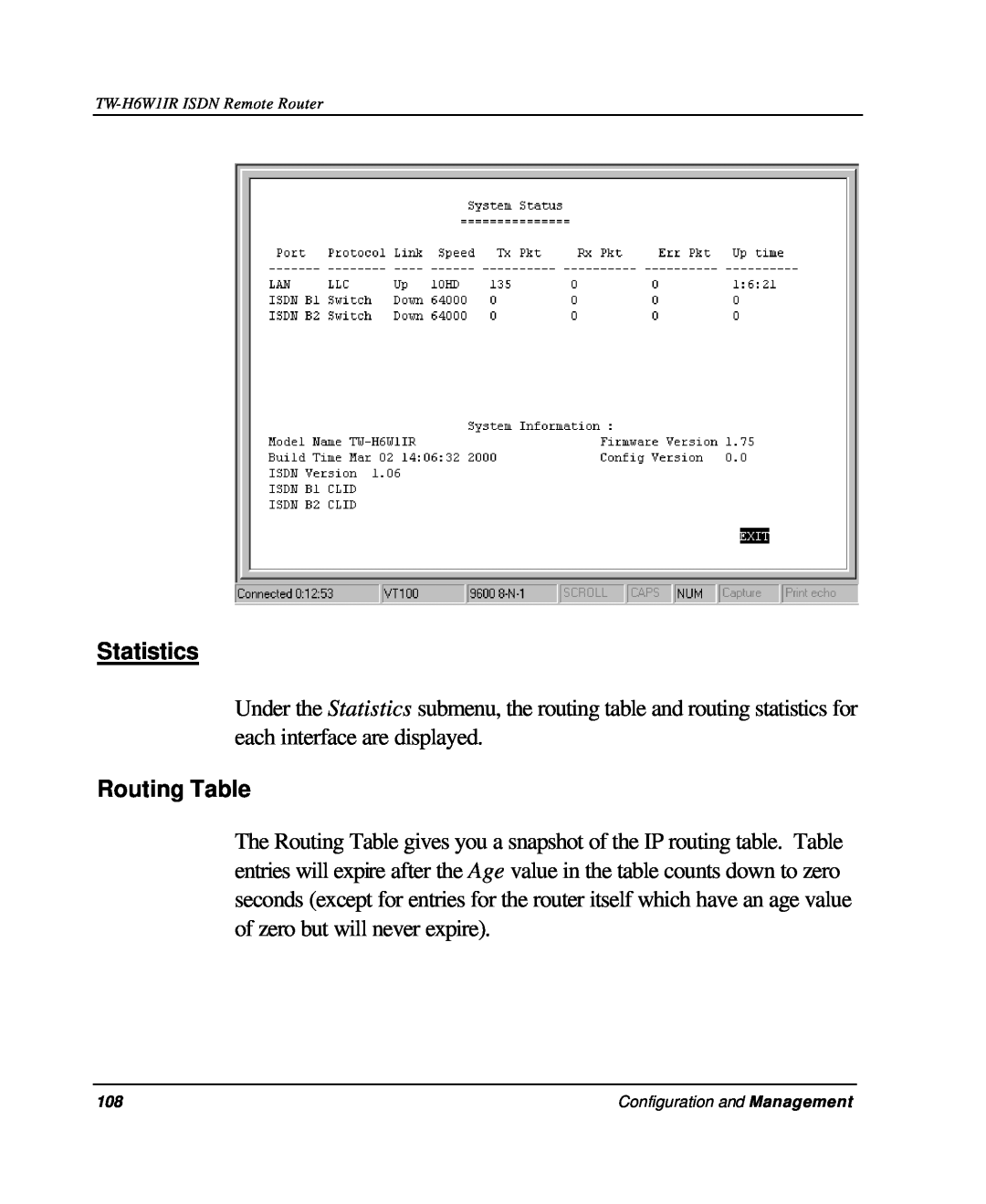TRENDnet TW-H6W1IR manual Statistics, Routing Table 