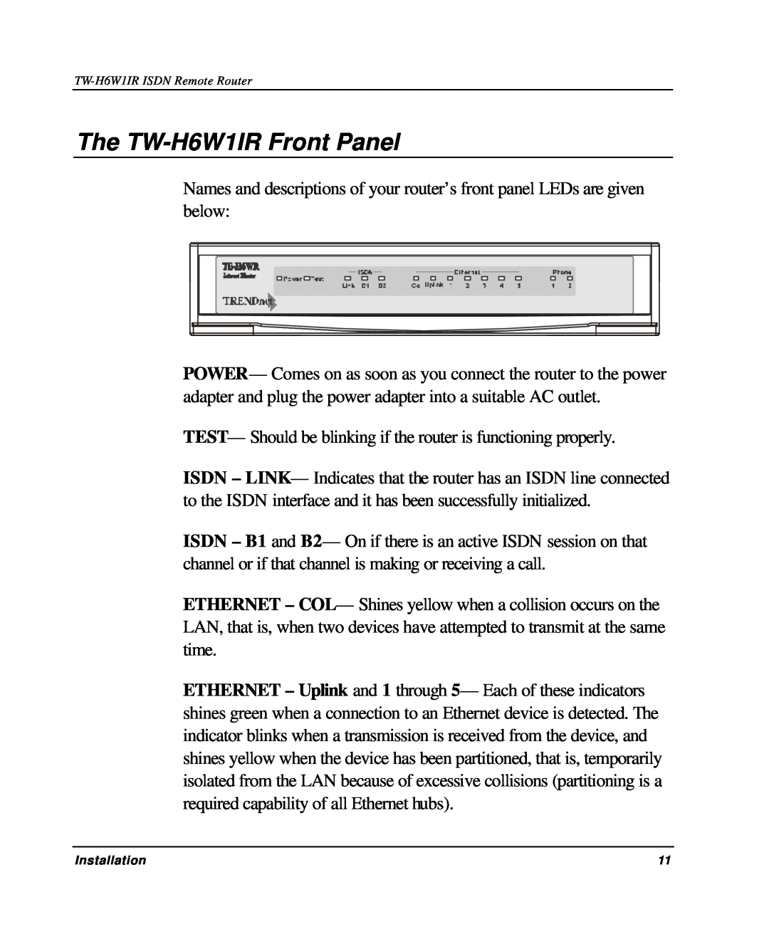TRENDnet manual The TW-H6W1IR Front Panel 
