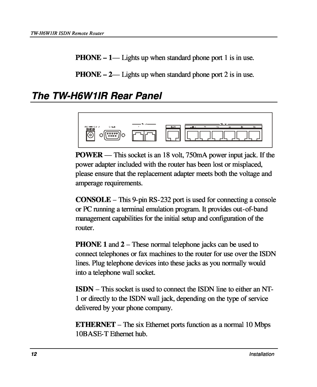 TRENDnet manual The TW-H6W1IR Rear Panel 
